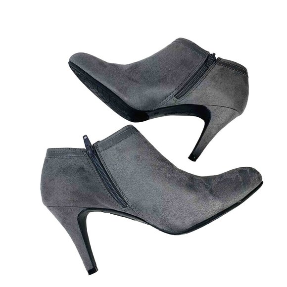 DexFlex Comfort Ankle Bootie Sz 9 Shoes High Heels Gray Suede Pumps Side Zip - Picture 6 of 16